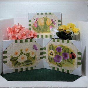 Trio of Vintage Floral Plaques